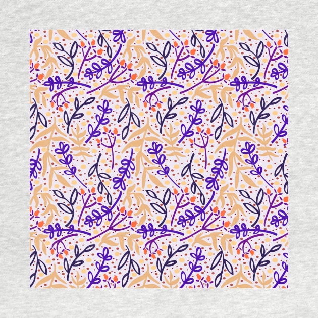 Botanicals and Dots - Hand Drawn Design - Pink, Purple, Orange, Black by GenAumonier